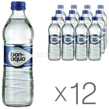 BonAqua, 0,33 л, Упаковка 12 шт., БонАква, Вода минеральная сильногазированная, стекло
