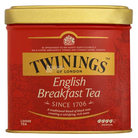 Twinings, English Breakfast, 100 г, Чай Твайнингз, Английский завтрак, черный, ж/б