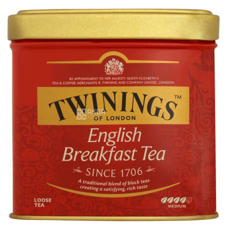 Twinings, English Breakfast, 100 г, Чай Твайнінгз, Англійський сніданок, чорний, ж/б