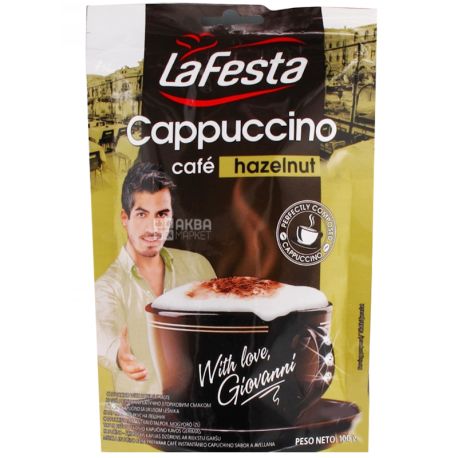 La Festa, Cappuccino Hazelnut, 100 г, Ла Феста, Капучино, з горіховим смаком, розчинне