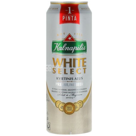Kalnapilis White Select, 0,568 л, Калнапилис, Пиво светлое нефильтрованное, ж/б