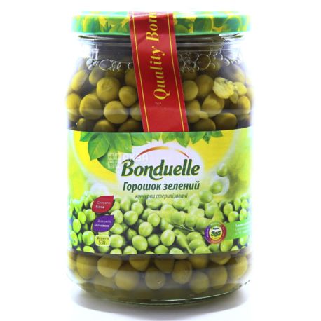 Bonduelle, Зеленый горошек, консервированный, 530 г, стекло