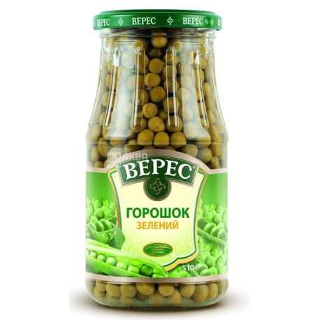 Верес, Зелений горошок, консервований, 510 г, скло