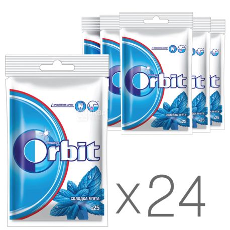 Orbit, Жевательная резинка сладкая мята, Упаковка 22 шт. по 35 г, В пакете