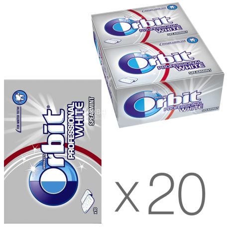 Orbit Professional White, Жевательная резинка, Упаковка 12 шт. по 14 г, блистер