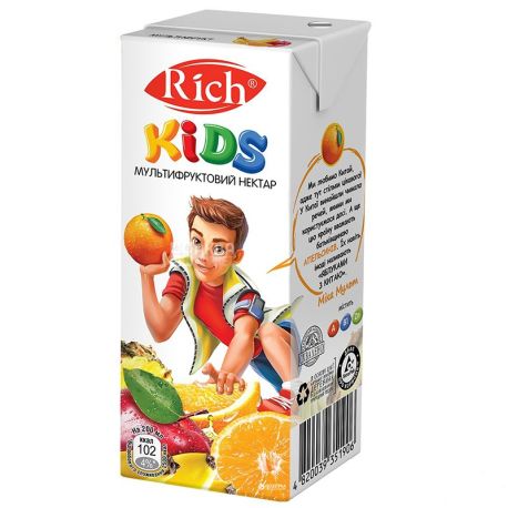 Rich Kids, Мультифруктовый, Упаковка 24 шт. по 0,2 л, Рич, Нектар натуральный