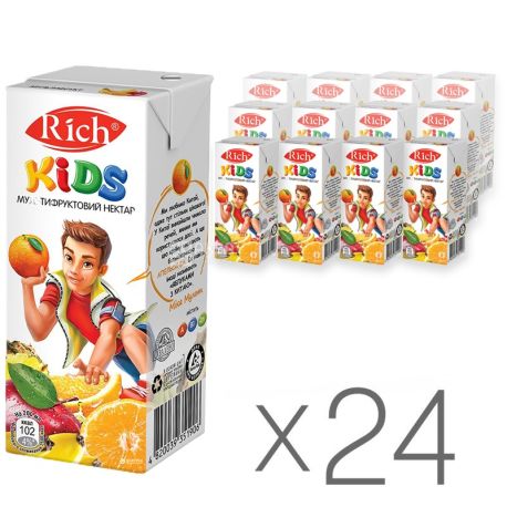 Rich Kids, Мультифруктовый, Упаковка 24 шт. по 0,2 л, Рич, Нектар натуральный