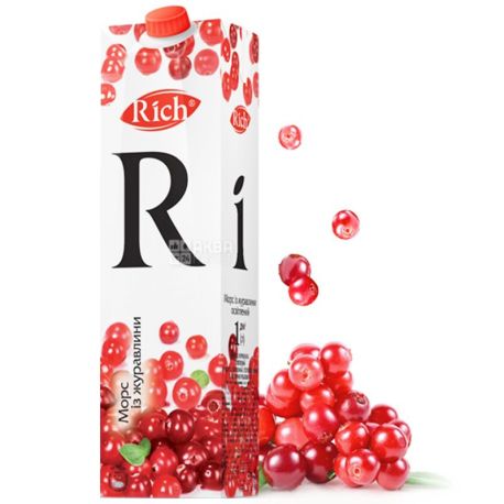 Rich, Упаковка 12 шт. по 1 л, Рич, Клюквенный, Морс натуральный, осветленный