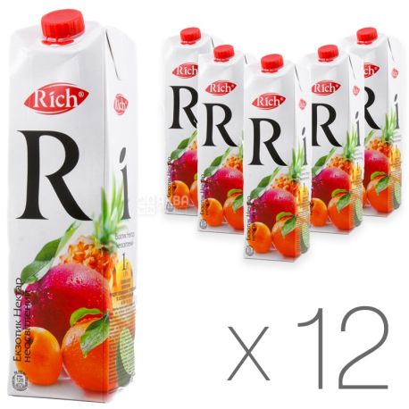 Rich, Экзотик, Упаковка 12 шт. по 1 л, Рич, Нектар натуральный, неосветленный