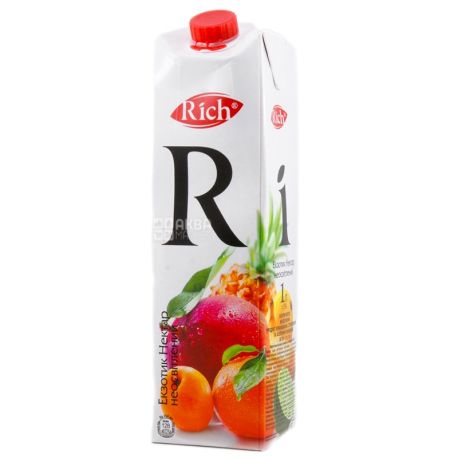 Rich, Экзотик, Упаковка 12 шт. по 1 л, Рич, Нектар натуральный, неосветленный