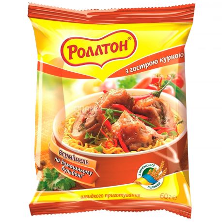Роллтон, 60 г, Вермишель быстрого приготовления с курицей, острая
