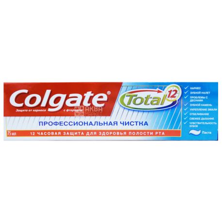 Colgate Total 12 Pro, 75 мл, Зубная паста профессиональная чистка 