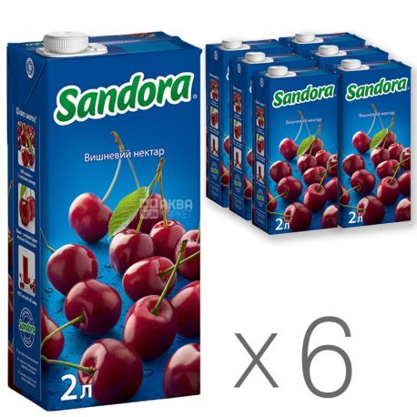 Sandora, Вишневый, Упаковка 6 шт. по 2 л, Сандора, Нектар натуральный