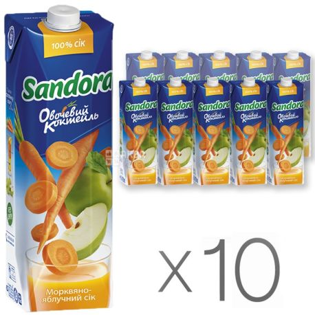 Sandora Овочевий коктейль, Морковно-яблучний, 0,95 л, Сандора, Сік натуральний, упаковка 10 шт.