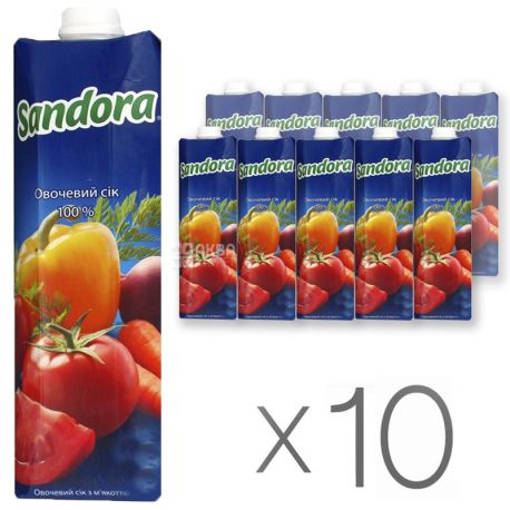 Sandora, Овочевий, 0,95 л, Сандора, Сік натуральний, з м'якоттю, Упаковка 10 шт.