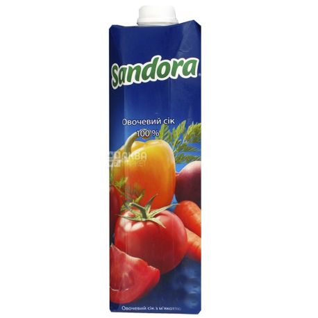 Sandora, Овочевий, 0,95 л, Сандора, Сік натуральний, з м'якоттю, Упаковка 10 шт.