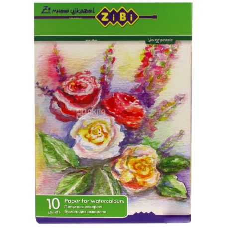 Zibi, Paper for watercolor, for beginning artists, A4, 10 pcs.