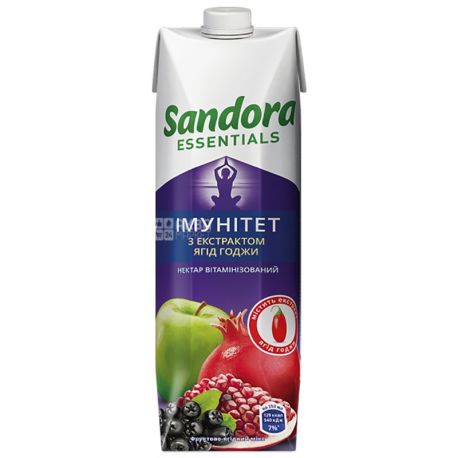 Sandora Essentials, Імунітет, С екстрактом ягід годжі, Упаковка 10 шт. по 0,95 л, Сандора, Нектар вітамінізований