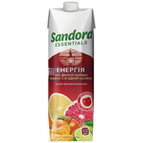 Sandora Essentials, Енергія, Цитрусовий, Упаковка 10 шт. по 0,95 л, Сандора, Нектар вітамінізований