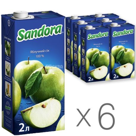 Sandora, Яблучний, 2 л, Сандора, Сік натуральний,  упаковка 6 шт.