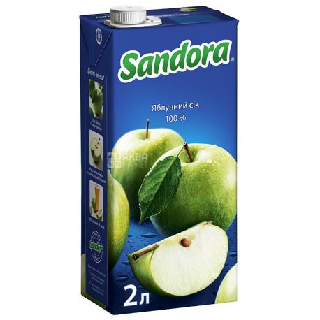 Sandora, Яблочный, 2 л, Сандора, Сок натуральный,  упаковка 6 шт.