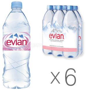 Evian, 1 л, Упаковка 6 шт., Эвиан, Вода негазированная, ПЭТ