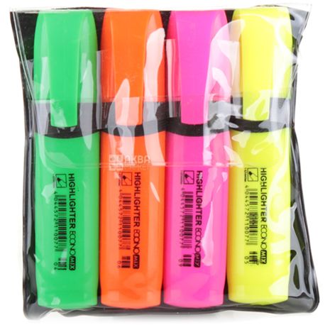 Economix Highlighter, Set of text color markers, pack of 4 pcs.