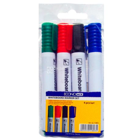 Economix Whiteboard, Набор цветных маркеров для доски, упаковка 4 шт.