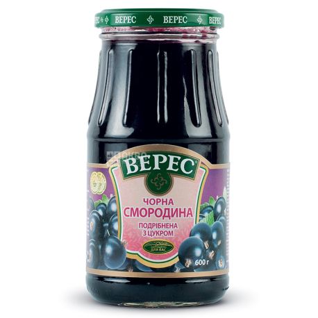 Veres, Jam, Black currant chopped with sugar, 600 g, glass