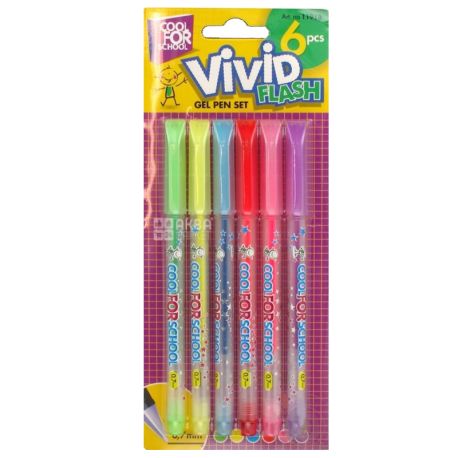 Cool For School Vivid Flash, Набір гелевих кольорових ручок, упаковка 6 шт.