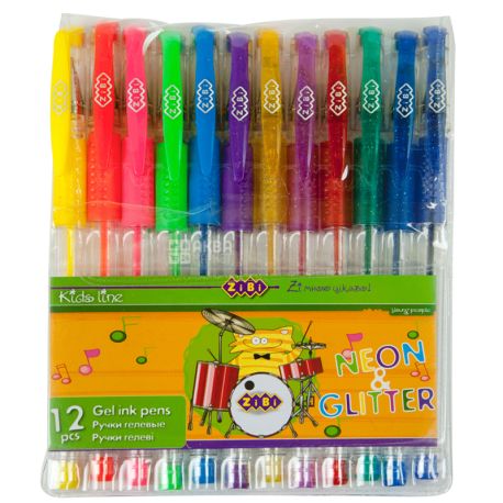 ZiBi Neon + Glitter, Set of gel color pens, pack of 12 pcs.