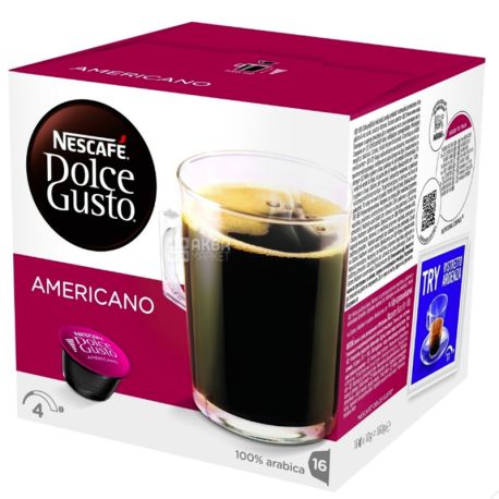 Nescafe Dolce Gusto Americano, 16 шт., Кофе Нескафе Американо, светлой обжарки, в капсулах