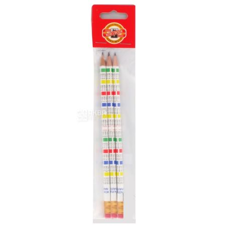 Koh-I-Noor HB, Набор карандашей с резинкой и таблицей умножения, 3 шт.