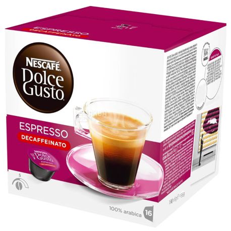 Nescafe Dolce Gusto Espresso Decaffeinato, 16 шт., Кава Нескафе Еспрессо Декафінато, темного обсмаження, в капсулах