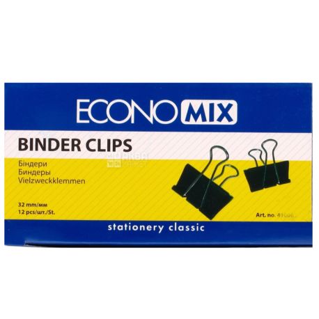 Economix paper binders, black, 32 mm, 12 pcs, carton