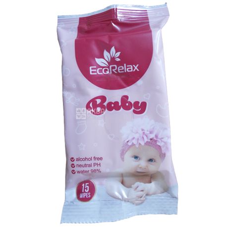 ECORelax, 15pcs., Wipes, Baby, With Vitamin E, m / s