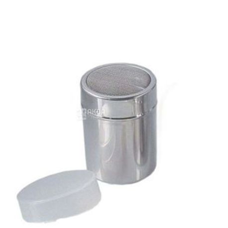 Capacity for sprinkling cocoa, powdered sugar with a plastic lid, Diameter 7 cm