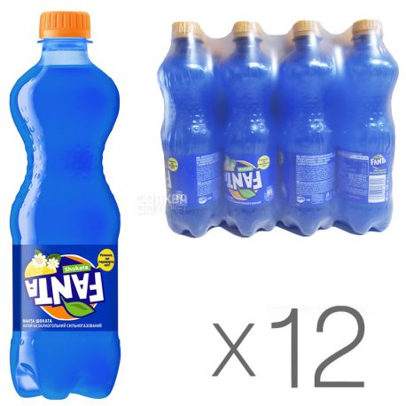 Fanta, Shokata, Упаковка 12 шт. по 0,5 л, Фанта Шоката, Лимон-Бузина, Вода сладкая, с натуральным соком, ПЭТ
