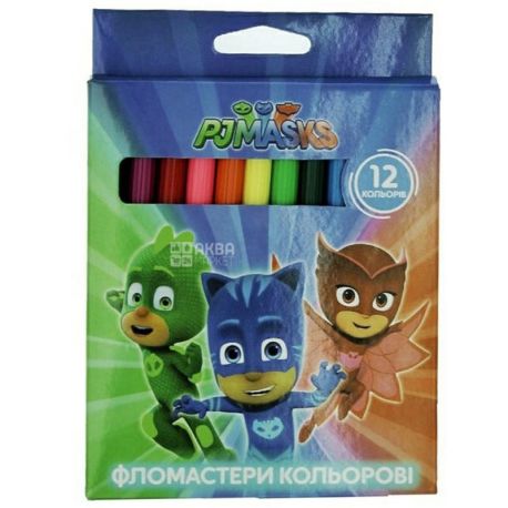  PJ Masks Фломастери кольорові, 12 кольорів, картонна упаковка