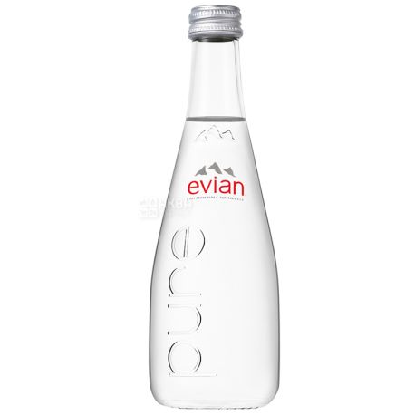 Evian, 0,33 л, Упаковка 20 шт., Евіан, Вода негазована, скло