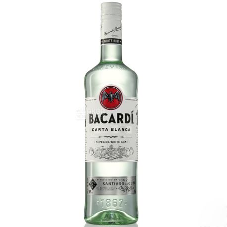 Bacardi Carta Blanca, Ром белый, от 6 месяцев выдержки, 1 л
