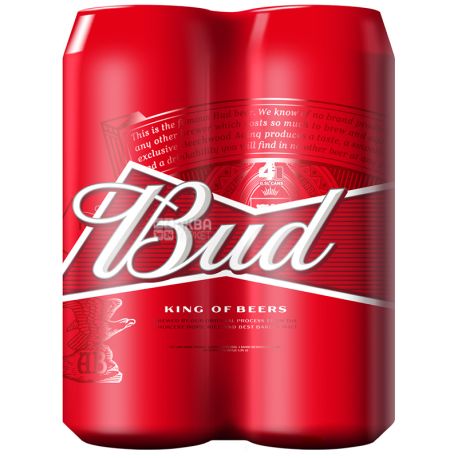 Bud, 4 х 0,5 л, Бад, Пиво світле, мультипак, ж/б