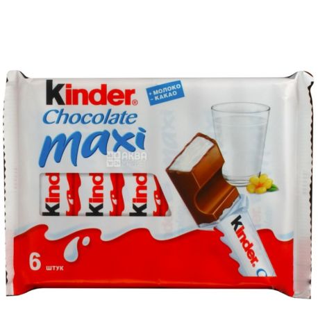Kinder Chocolate Maxi, Батончик шоколадно-молочный, 6 шт. по 21 г
