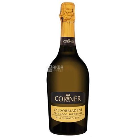 Corner Prosecco sparkling wine, White dry, 0.75 l, Glass bottle