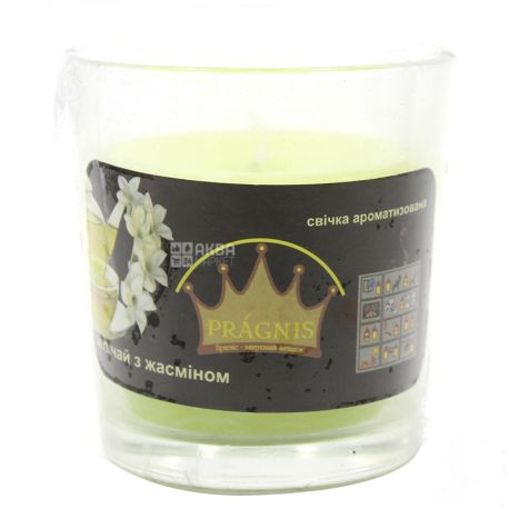 Pragnis, Свеча в стакане ароматизированная, Зеленый чай с жасмином, 65х83 мм