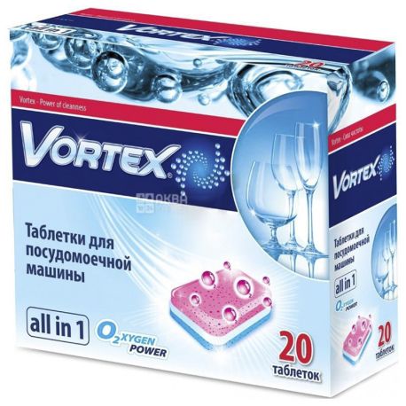 Vortex, 20 шт., Таблетки для посудомийних машин, Без фосфатів