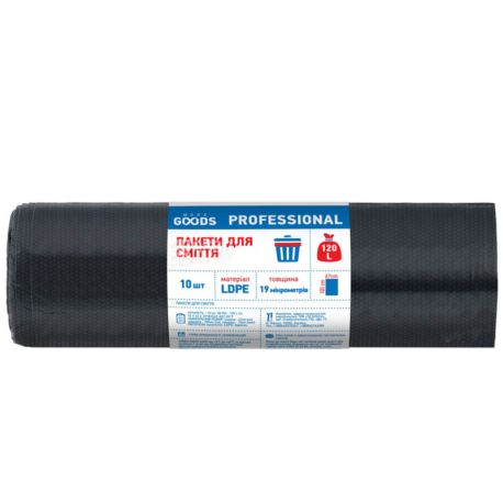 More Goods Professional, 10 шт., 120 л, Пакеты для мусора, прочные, черные