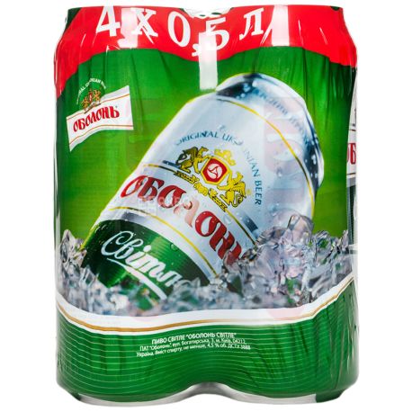 Оболонь, 4 х 0,5 л, Светлое пиво, мультипак, ж/б