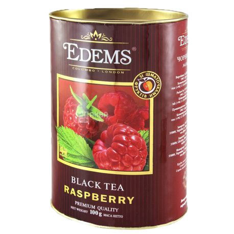 Edems, Raspberry, 100г, Чай Эдемс, Малина, черный, листовой, тубус