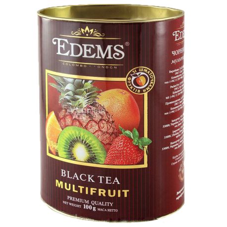Edems, Multifruits, 100г, Чай Эдемс, Мультифрукт, черный, листовой, тубус